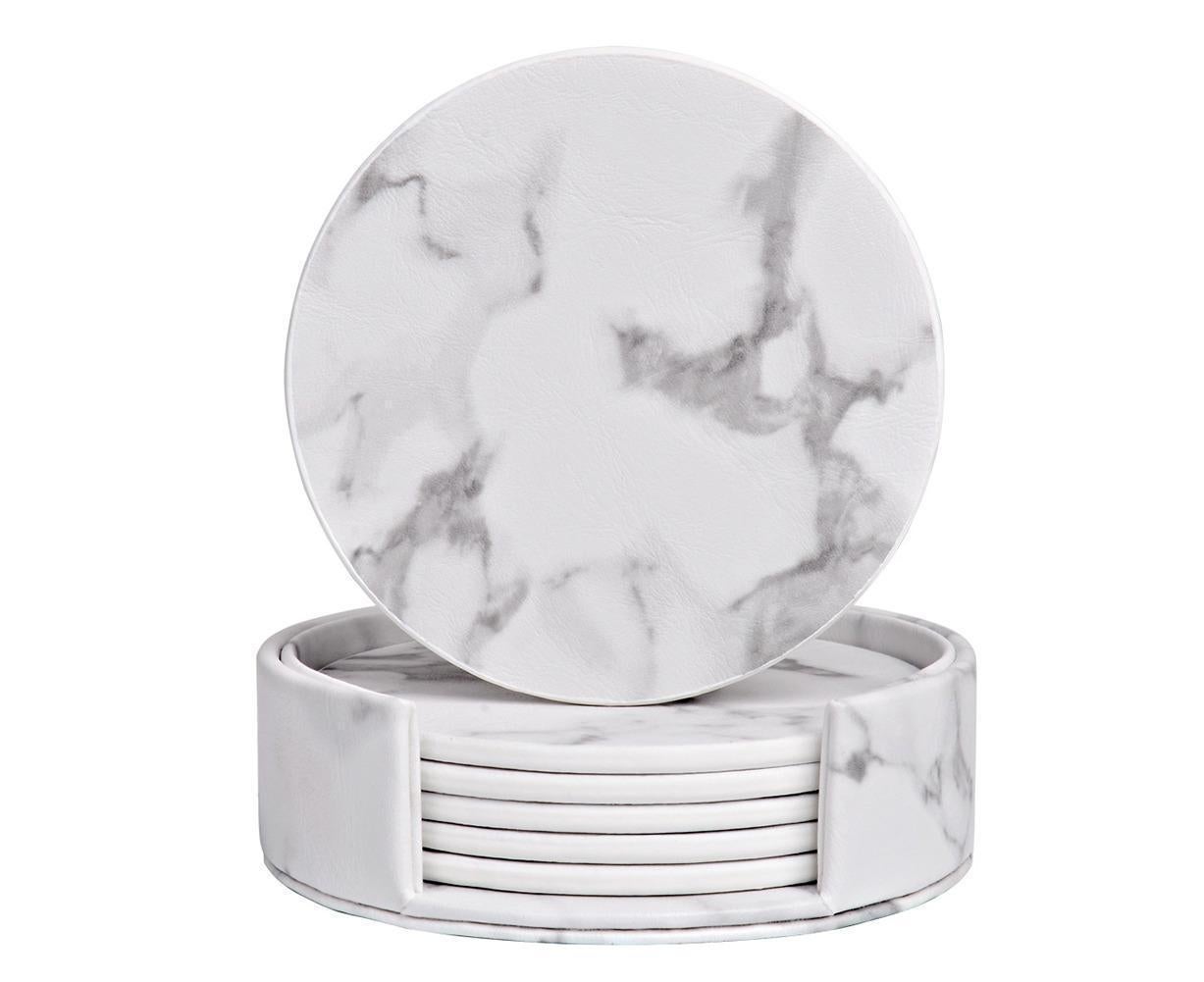 6Pcs Faux Leather Marble Coasters Cup Mat Pad Holder Placemat Dining Table Decor- G - Image 5