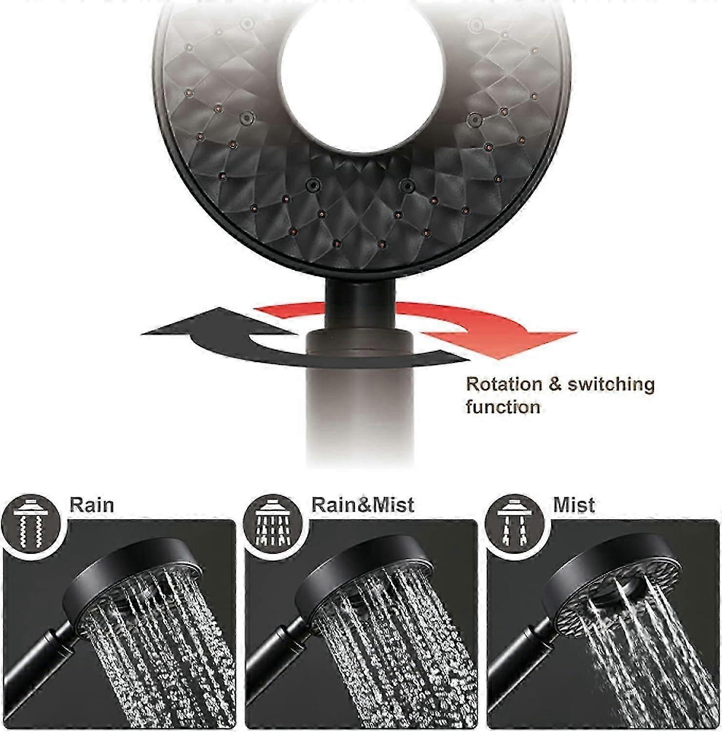 Shower Head with Hose & Holder, ABS Handheld 3 Jet Types - Image 2