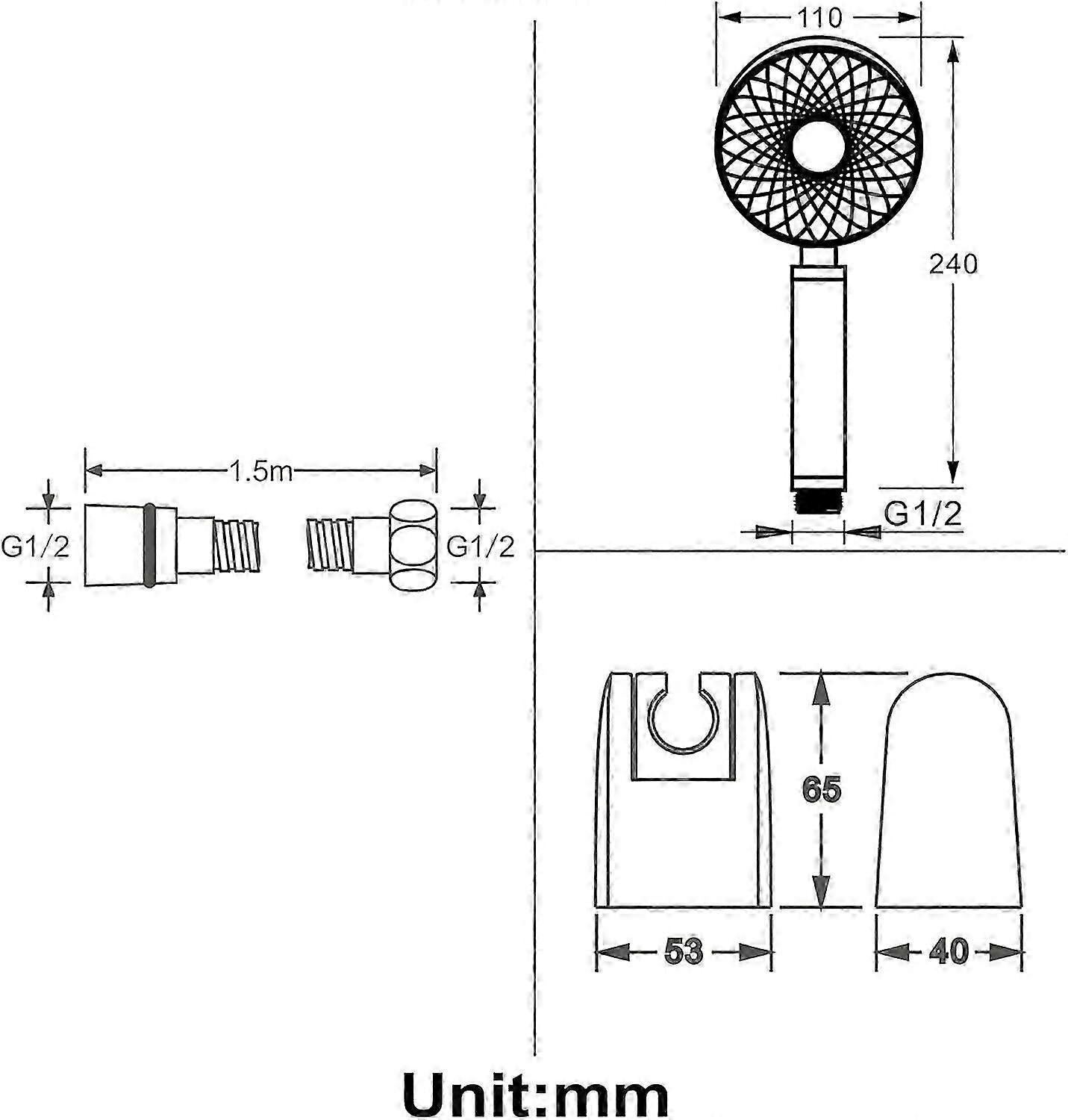 Shower Head with Hose & Holder, ABS Handheld 3 Jet Types - Image 4