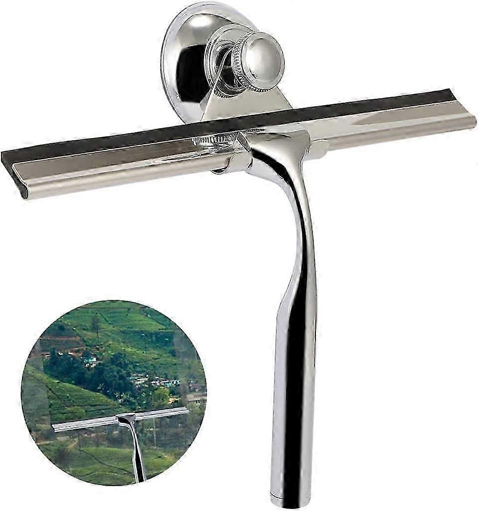 Stainless Steel Shower Squeegee with Wall Hanger, No Drill Glass/Window Wiper - Image 1
