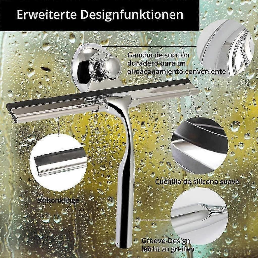 Stainless Steel Shower Squeegee with Wall Hanger, No Drill Glass/Window Wiper - Image 5