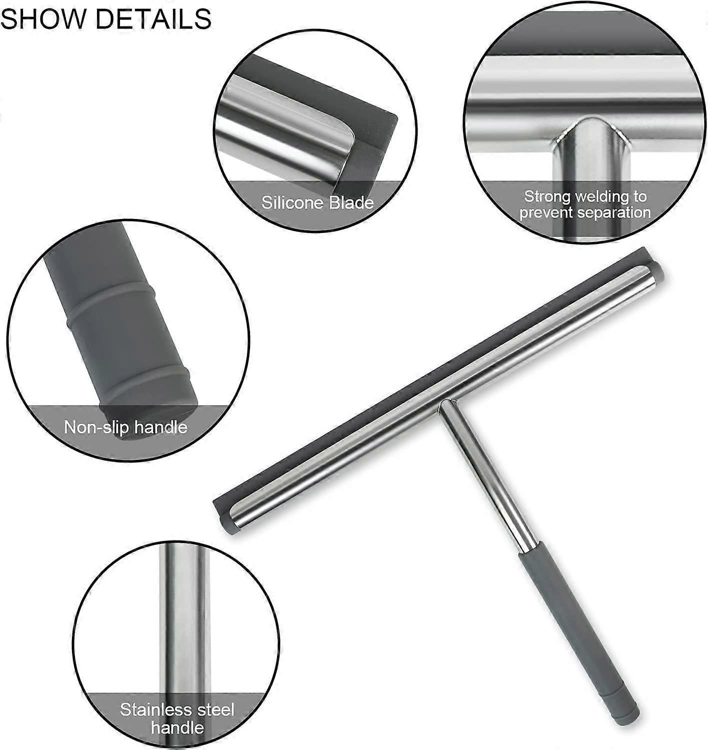 Stainless Steel Silicone Shower Squeegee, Glass Cleaning Tool - Image 3