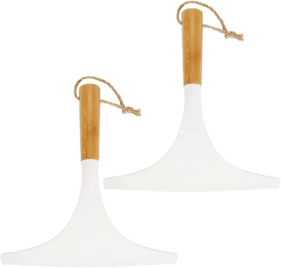 Set of 2 White/Natural Shower Squeegees with Hanging Ring for Glass/Window - Image 1