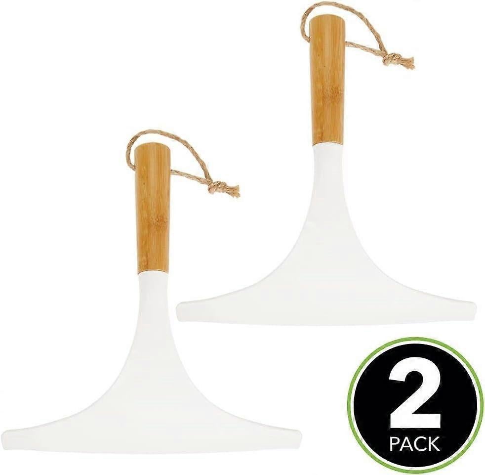 Set of 2 White/Natural Shower Squeegees with Hanging Ring for Glass/Window - Image 2