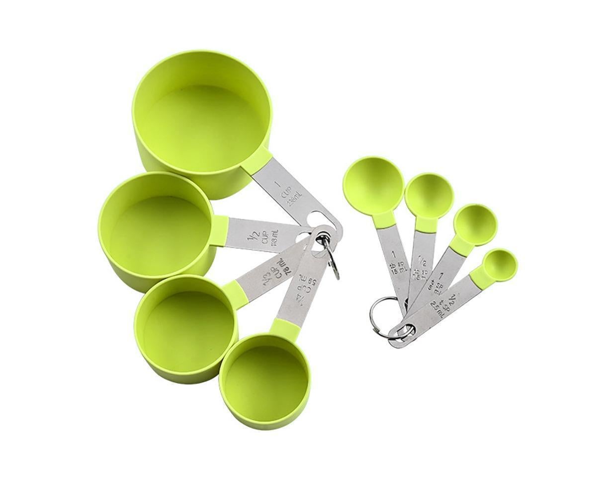 8Pcs/Set Stainless Steel Handle Measuring Spoons Baking Cooking Scale Scoop-Green - Image 1