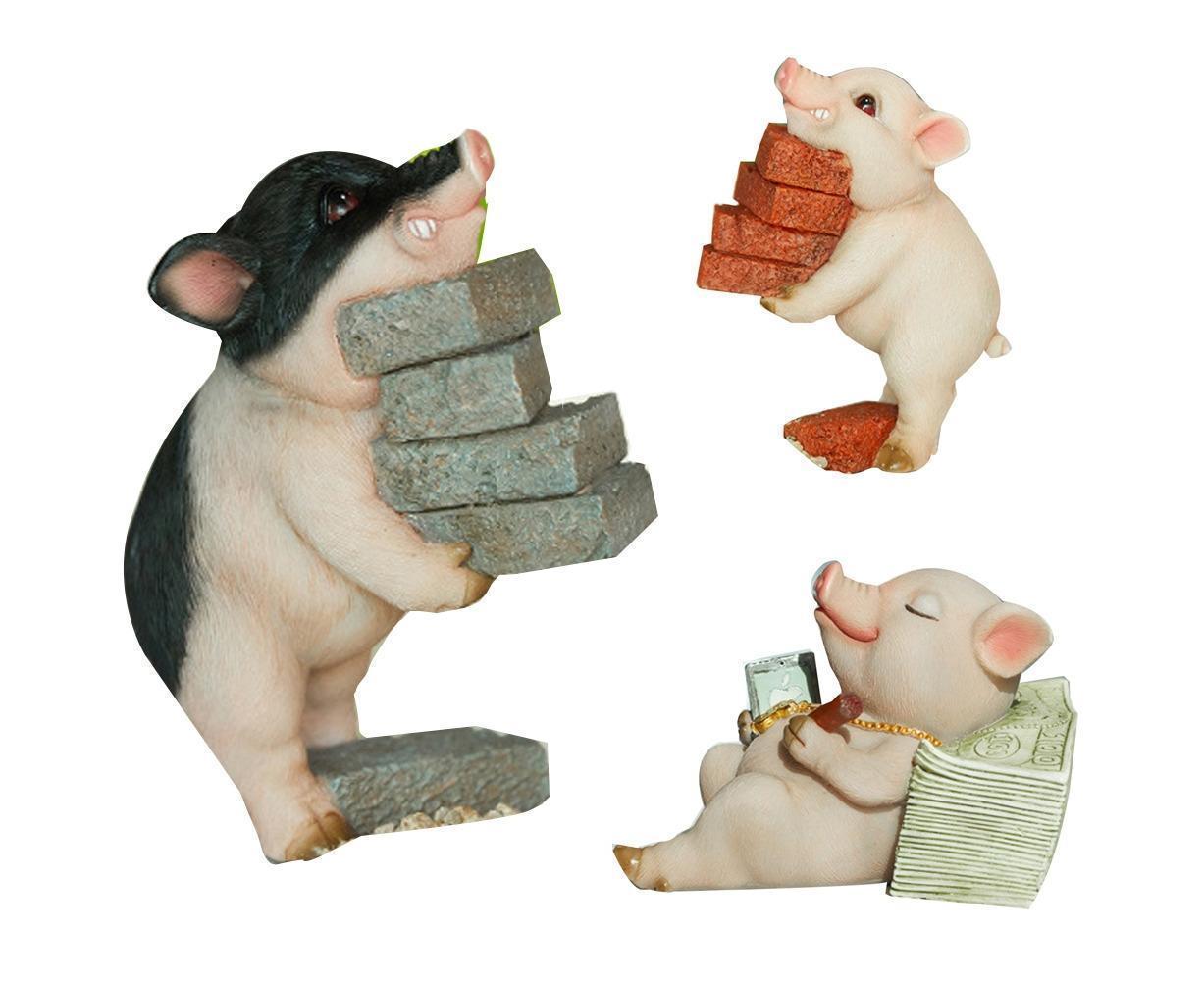 Lovely Moving Brick Reading Book Pig Ornament Home Desktop Decor Resin Craft-5# - Image 2