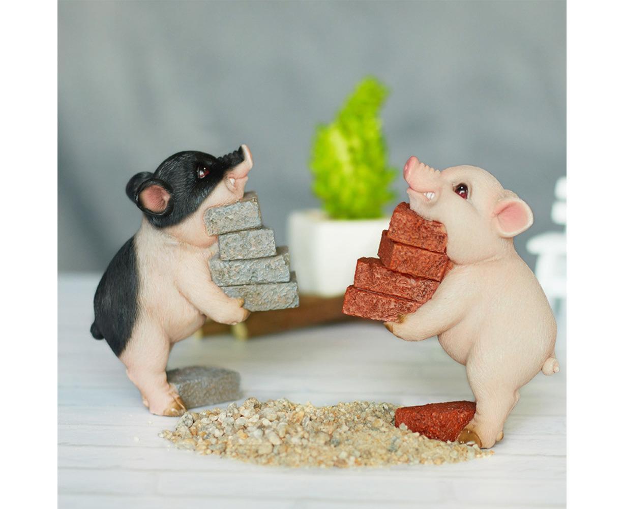 Lovely Moving Brick Reading Book Pig Ornament Home Desktop Decor Resin Craft-5# - Image 3