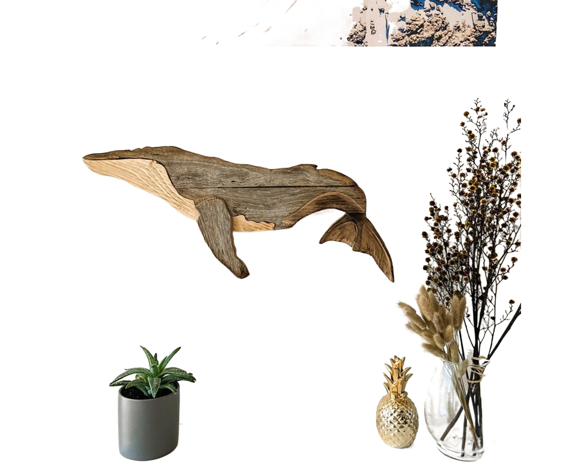 Animal Ornament Practical Realistic Wood Marine Element Whale Wall Decoration for Home-Whale - Image 1