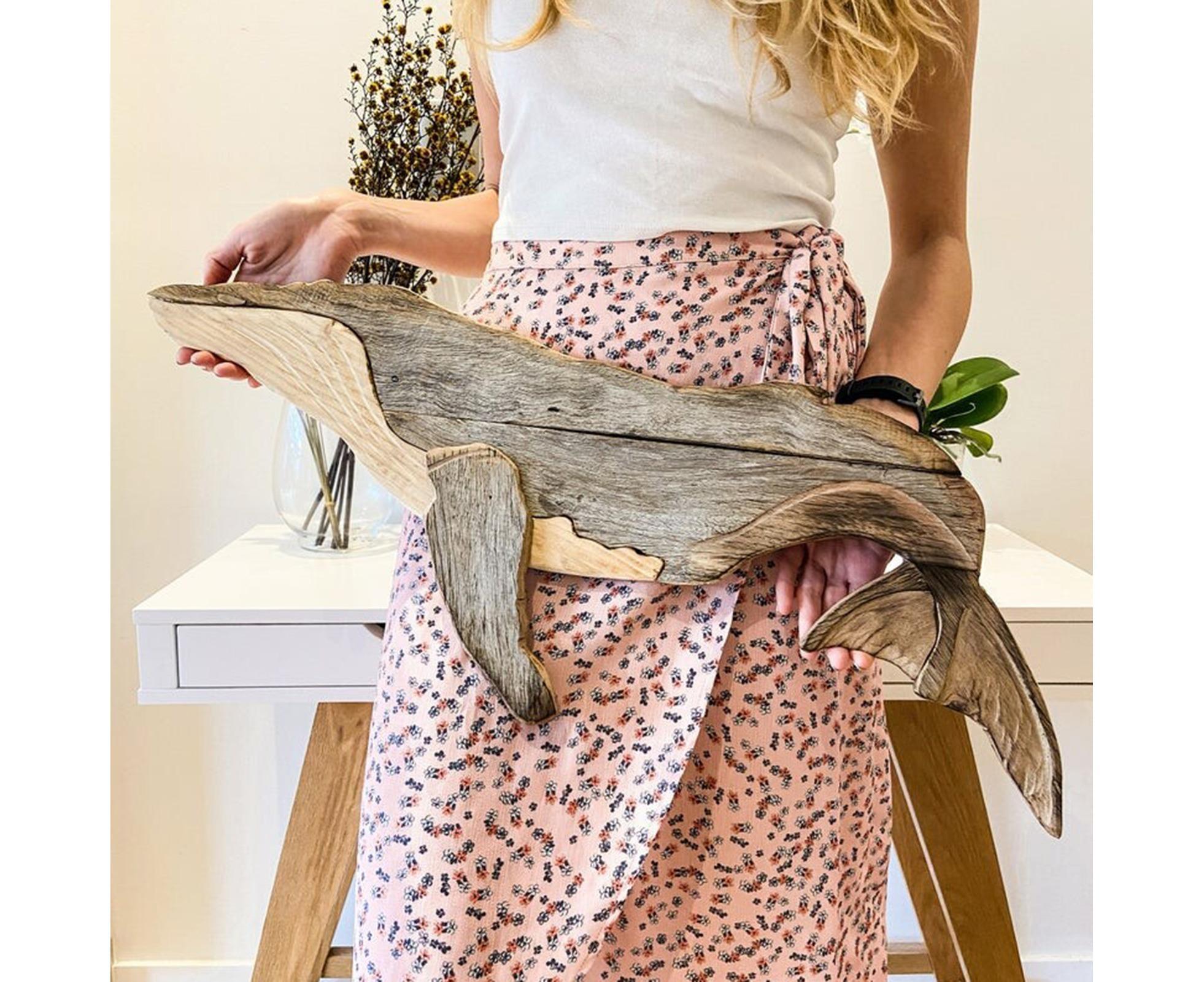 Animal Ornament Practical Realistic Wood Marine Element Whale Wall Decoration for Home-Whale - Image 3
