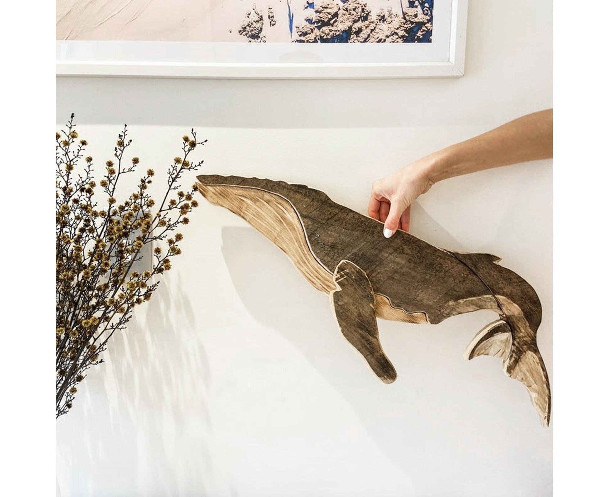 Animal Ornament Practical Realistic Wood Marine Element Whale Wall Decoration for Home-Whale - Image 4