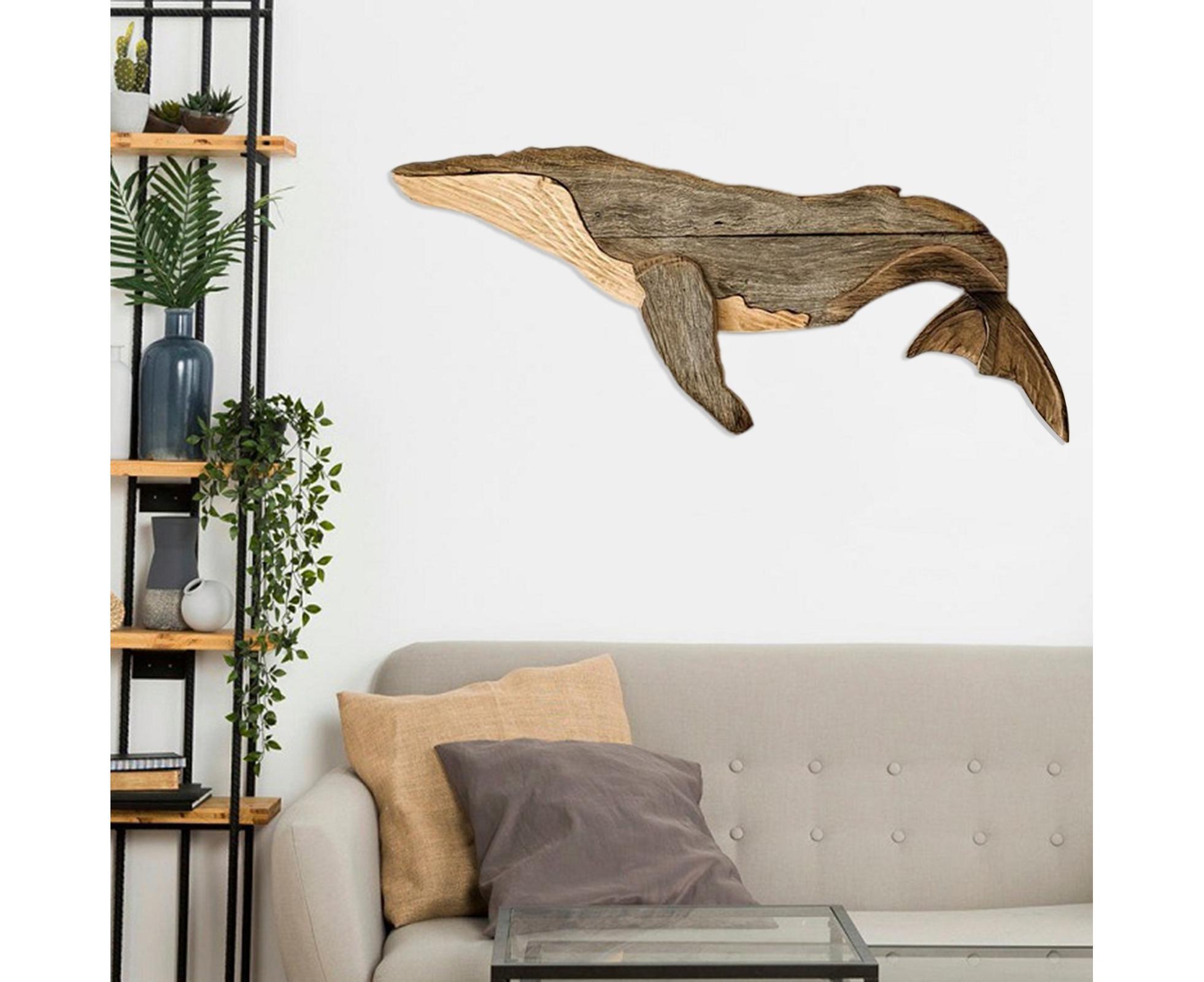 Animal Ornament Practical Realistic Wood Marine Element Whale Wall Decoration for Home-Whale - Image 5
