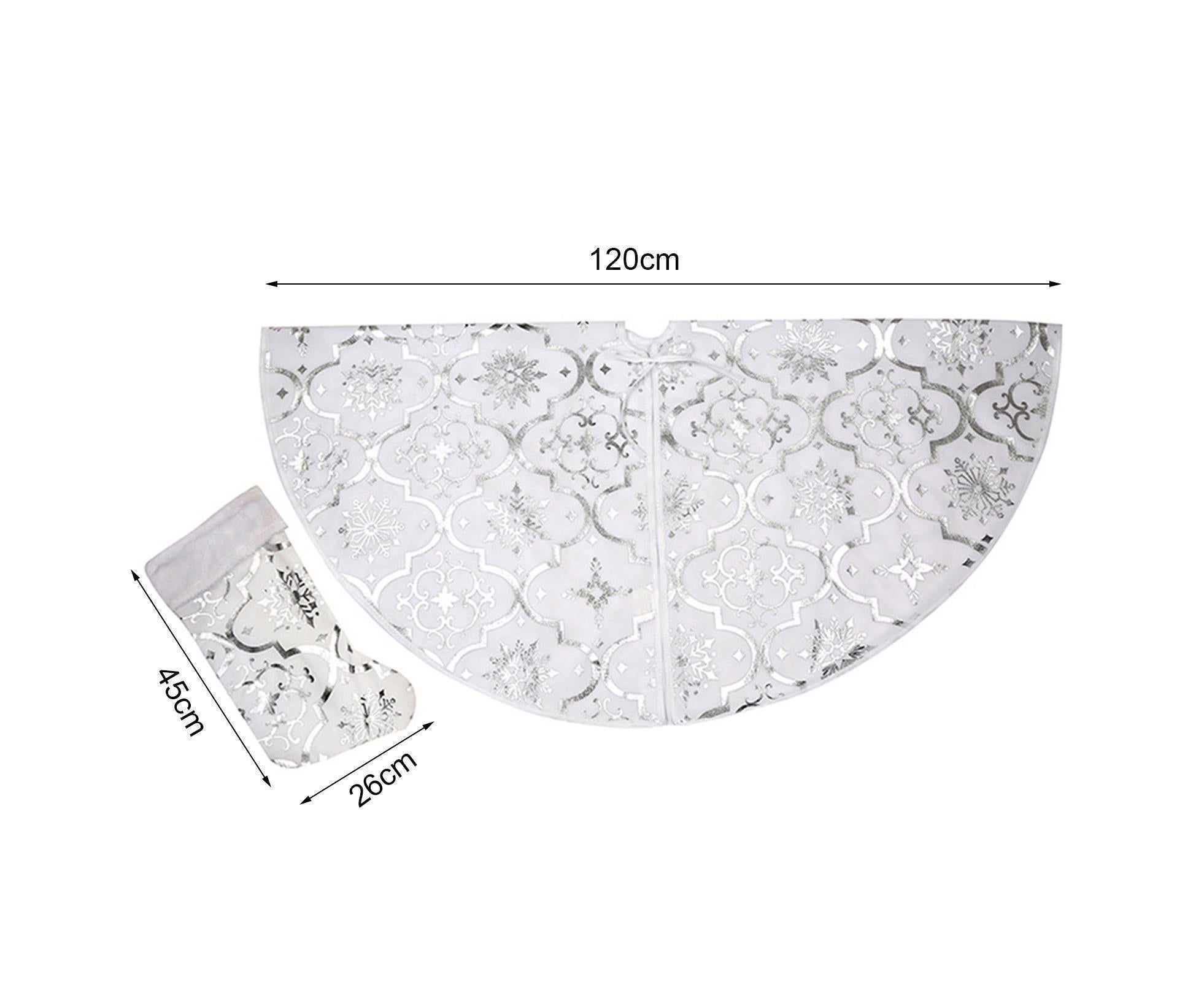 Tree Skirt Polyester Snowflake Pattern Tree Carpet-White - Image 3