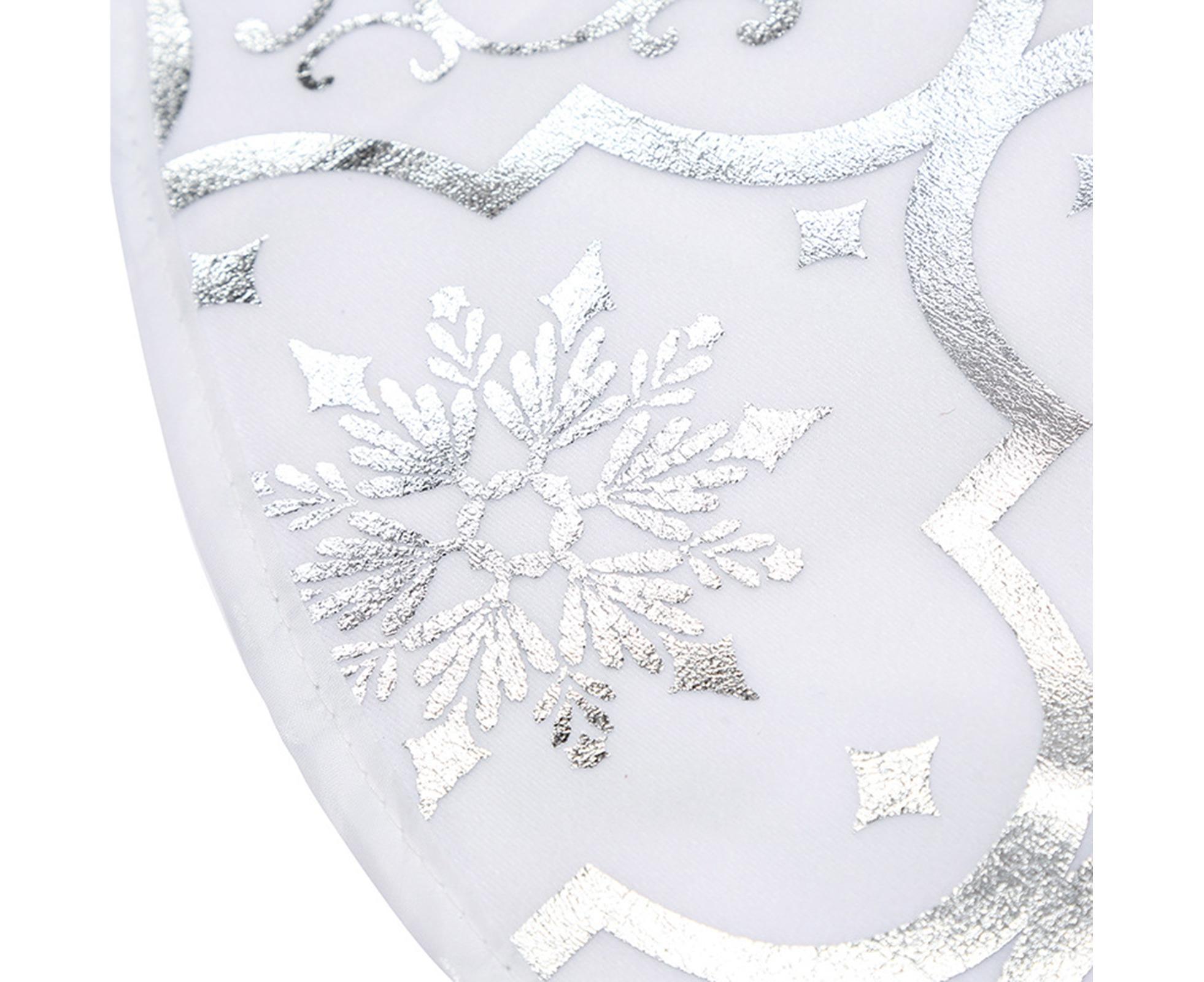 Tree Skirt Polyester Snowflake Pattern Tree Carpet-White - Image 5