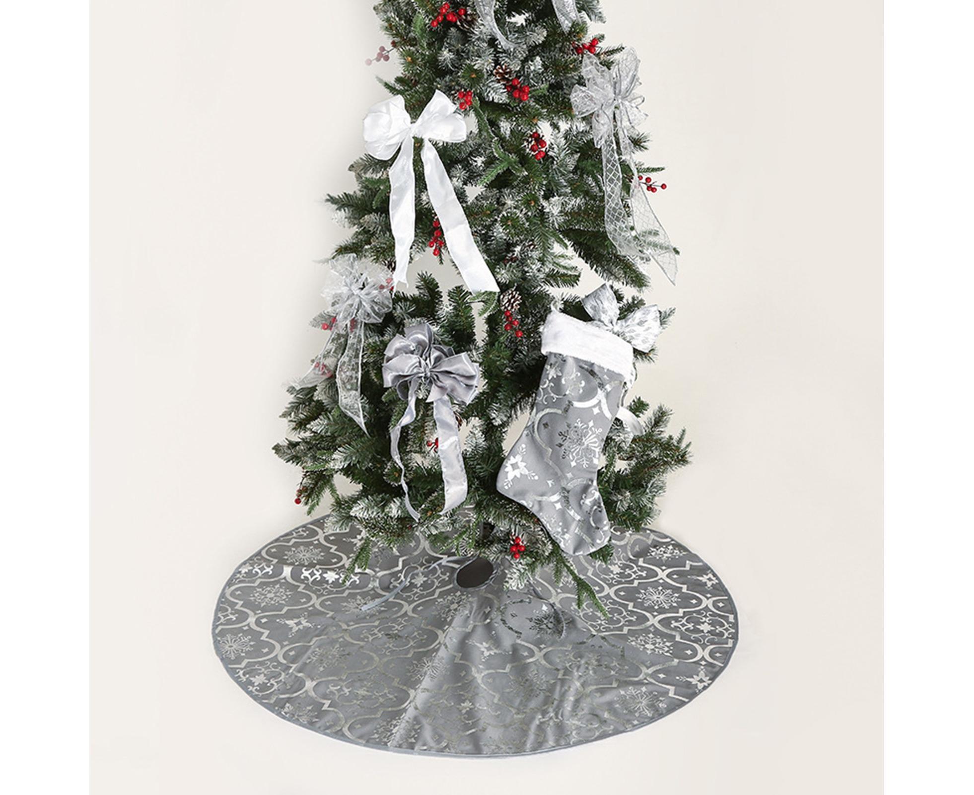 Tree Skirt Polyester Snowflake Pattern Tree Carpet-White - Image 6