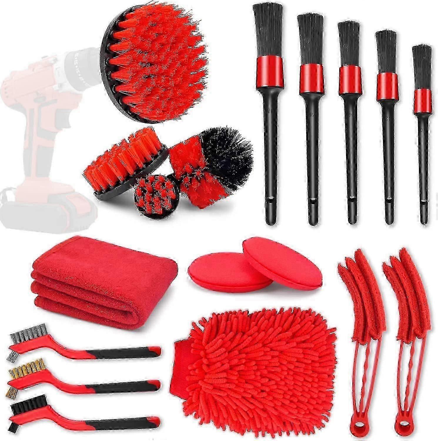 18pcs Car Cleaning Brush Kit, Auto Detailing & Drill Brushes - Image 1