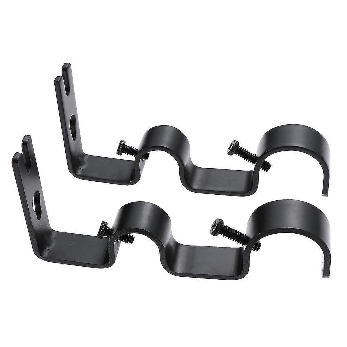 2pcs Tension Curtain Rods, Black & White with Brackets & Holders - Image 1
