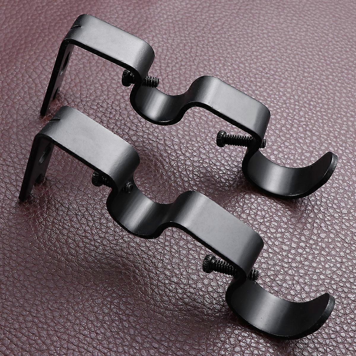 2pcs Tension Curtain Rods, Black & White with Brackets & Holders - Image 2