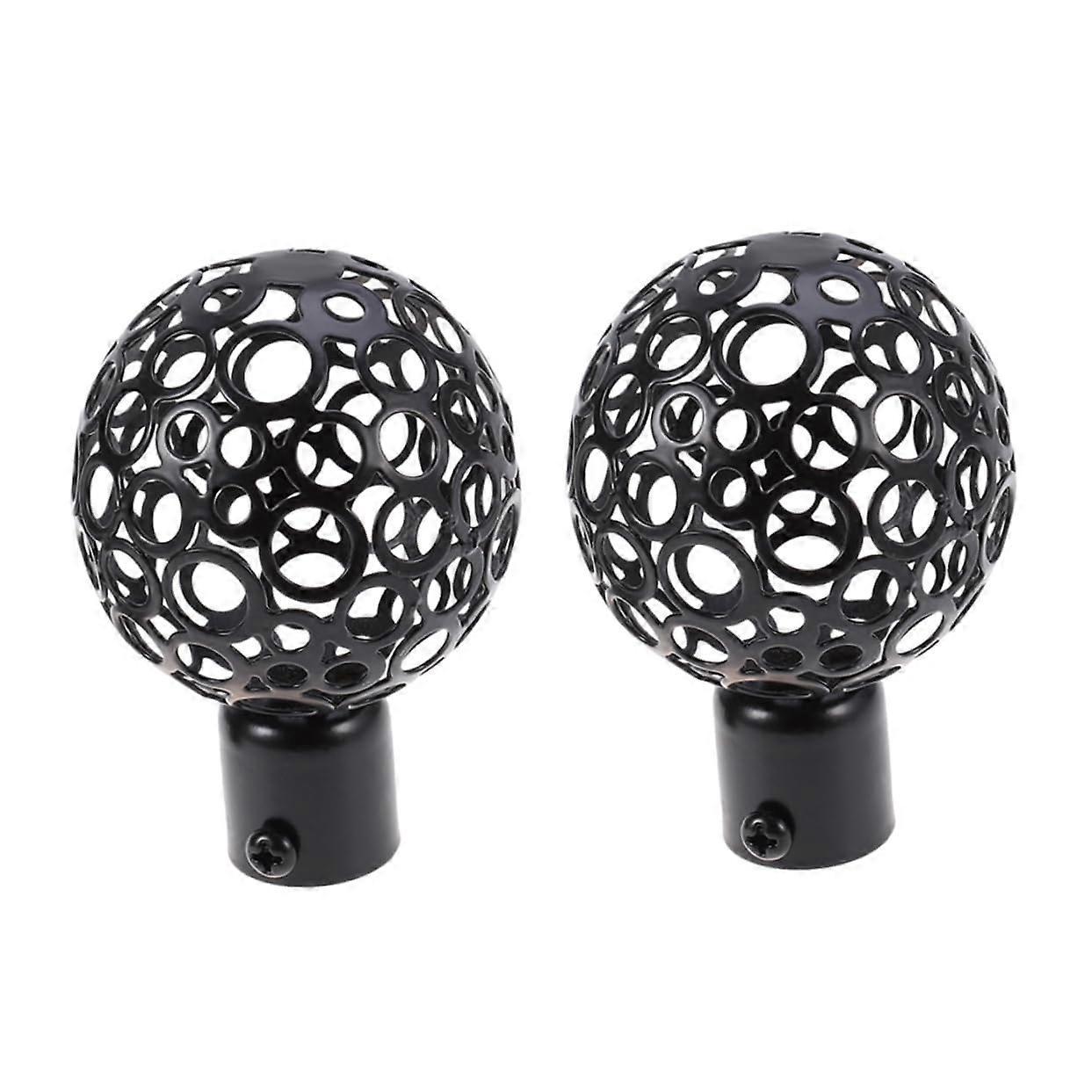 2pcs Curtain Rod Ends, Black Hollow Decorative Finials for Drapes - Image 1