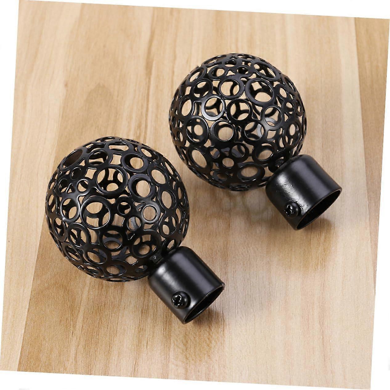 2pcs Curtain Rod Ends, Black Hollow Decorative Finials for Drapes - Image 2
