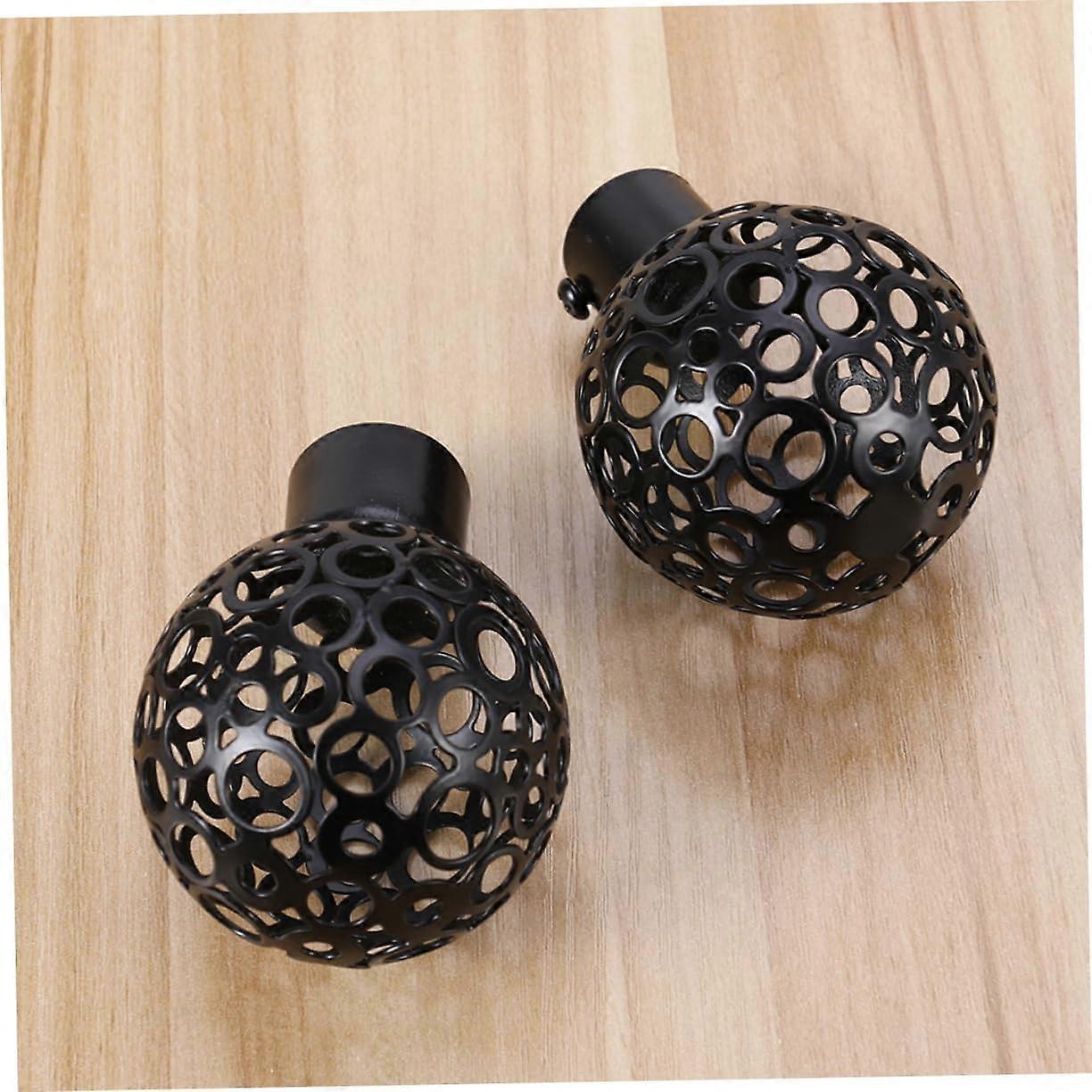 2pcs Curtain Rod Ends, Black Hollow Decorative Finials for Drapes - Image 3