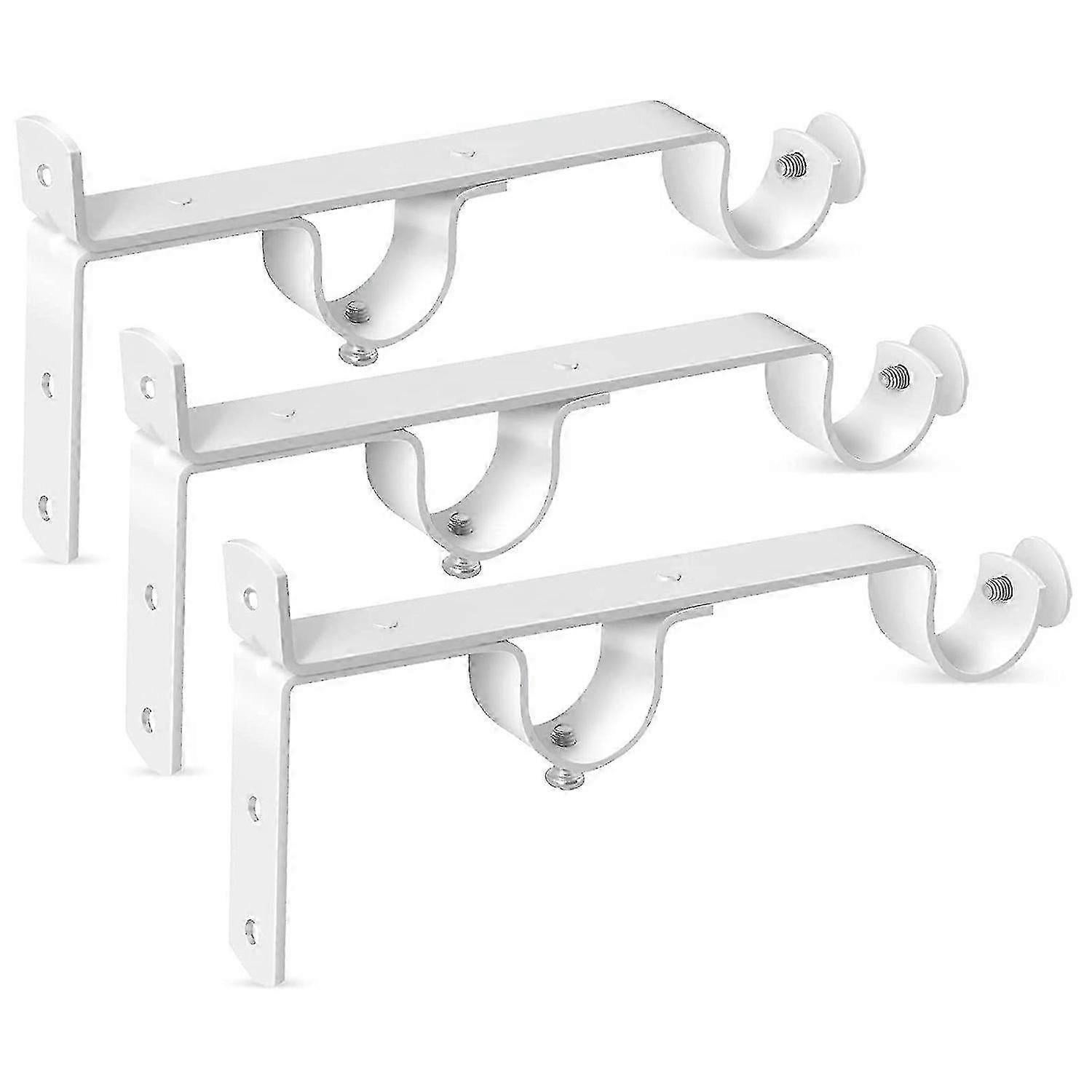 3pcs Double Curtain Rod Brackets, Metal Holders & Hangers - Image 1