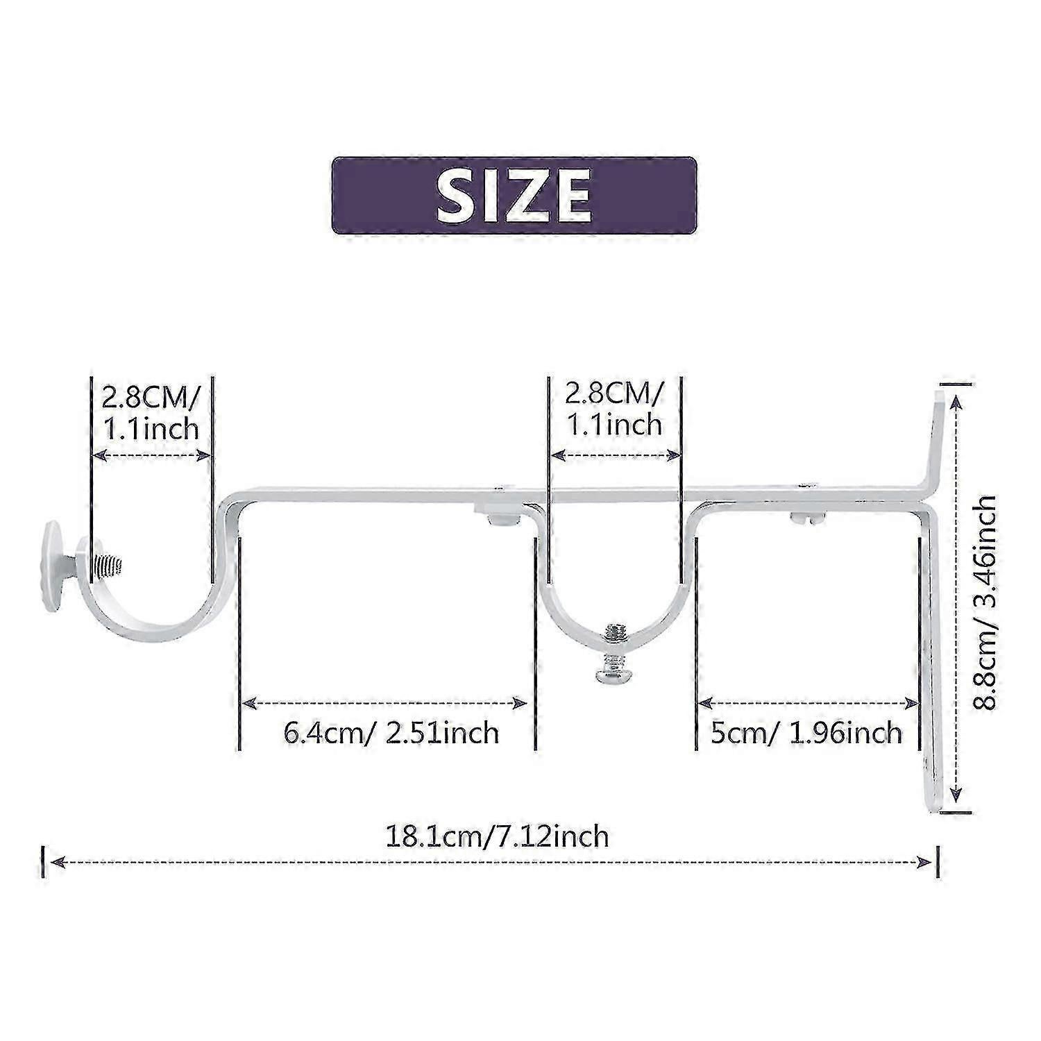 3pcs Double Curtain Rod Brackets, Metal Holders & Hangers - Image 2