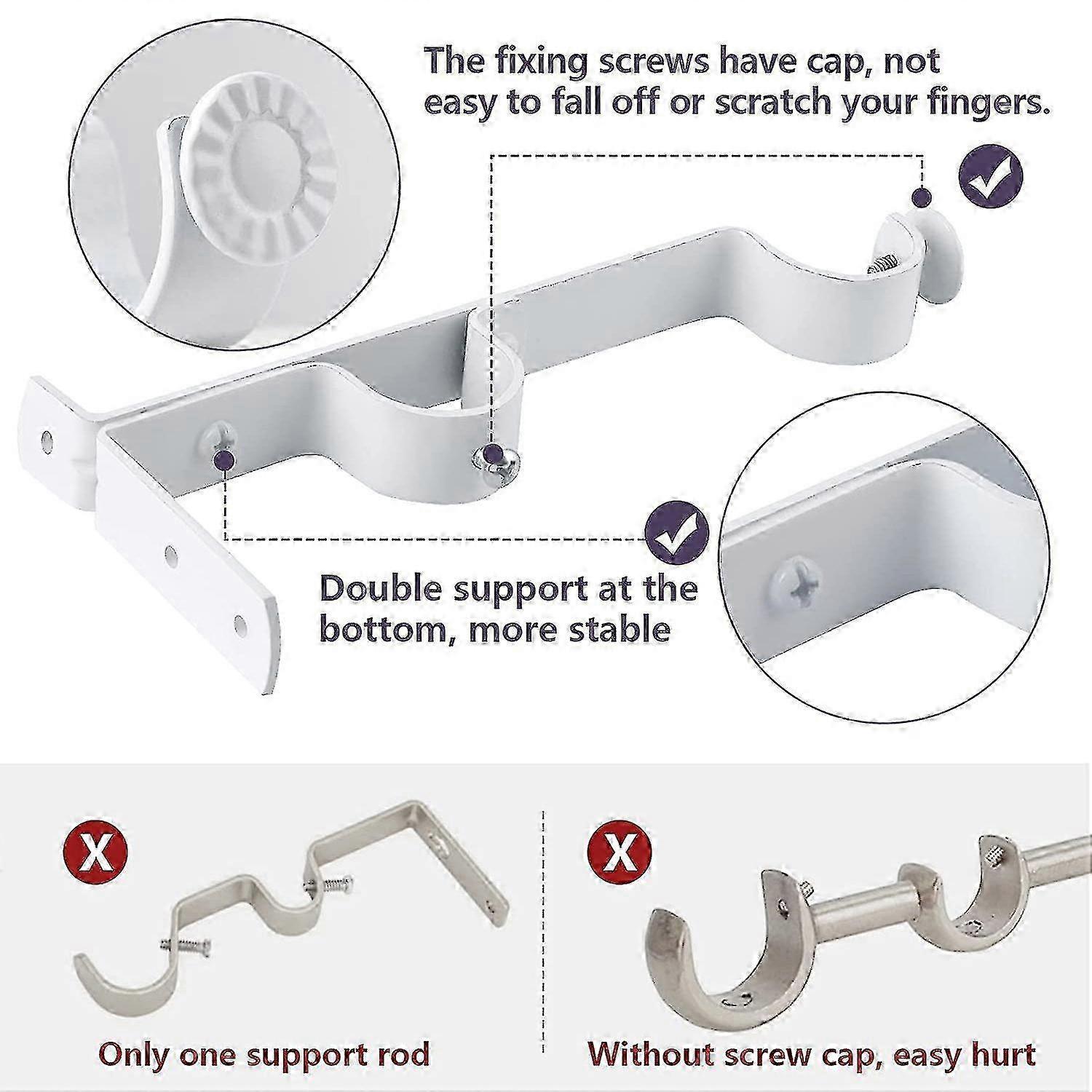3pcs Double Curtain Rod Brackets, Metal Holders & Hangers - Image 4