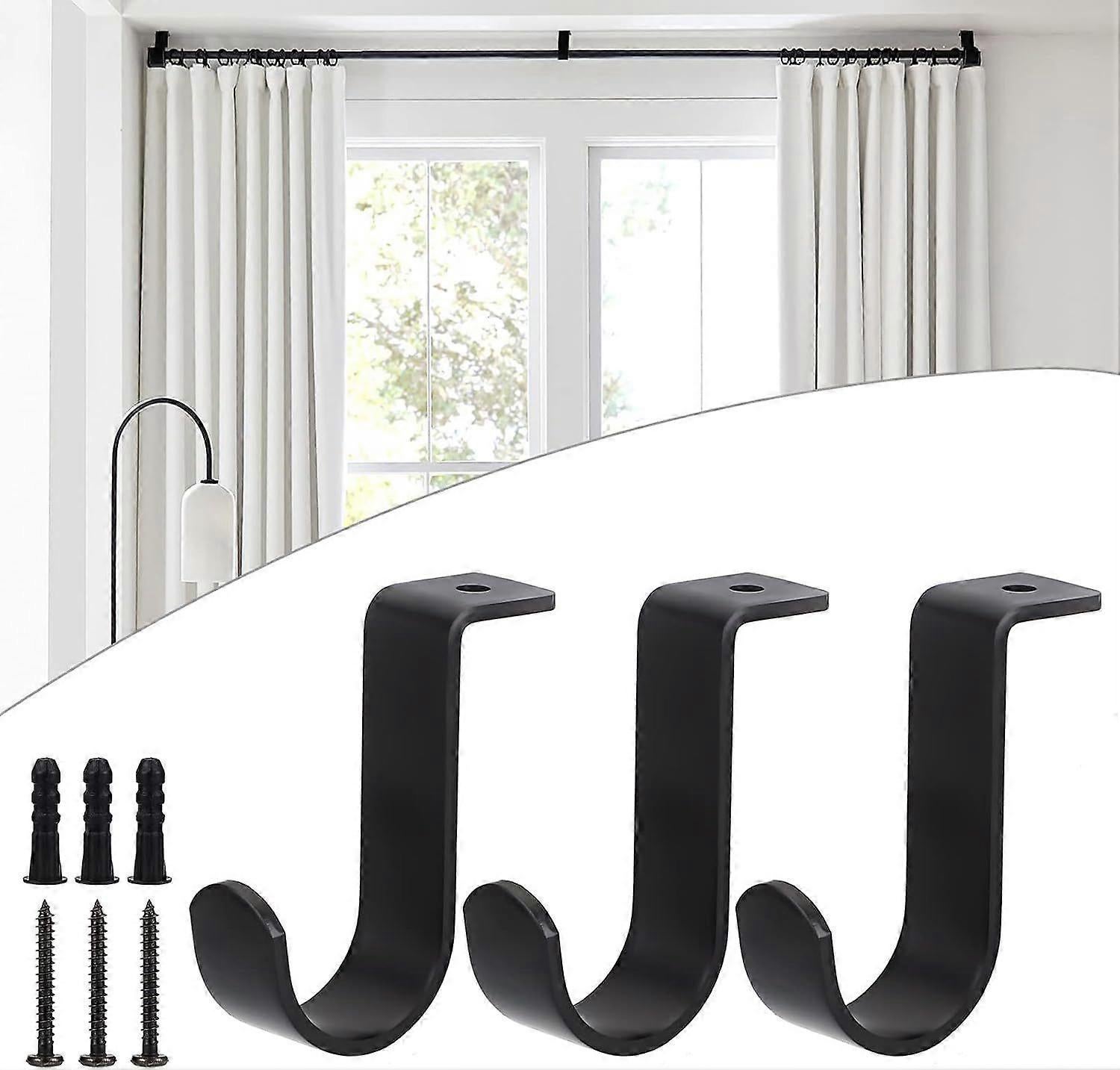 3pcs Metal Curtain Rod Brackets for 25mm Rod, Black Holders - Image 1