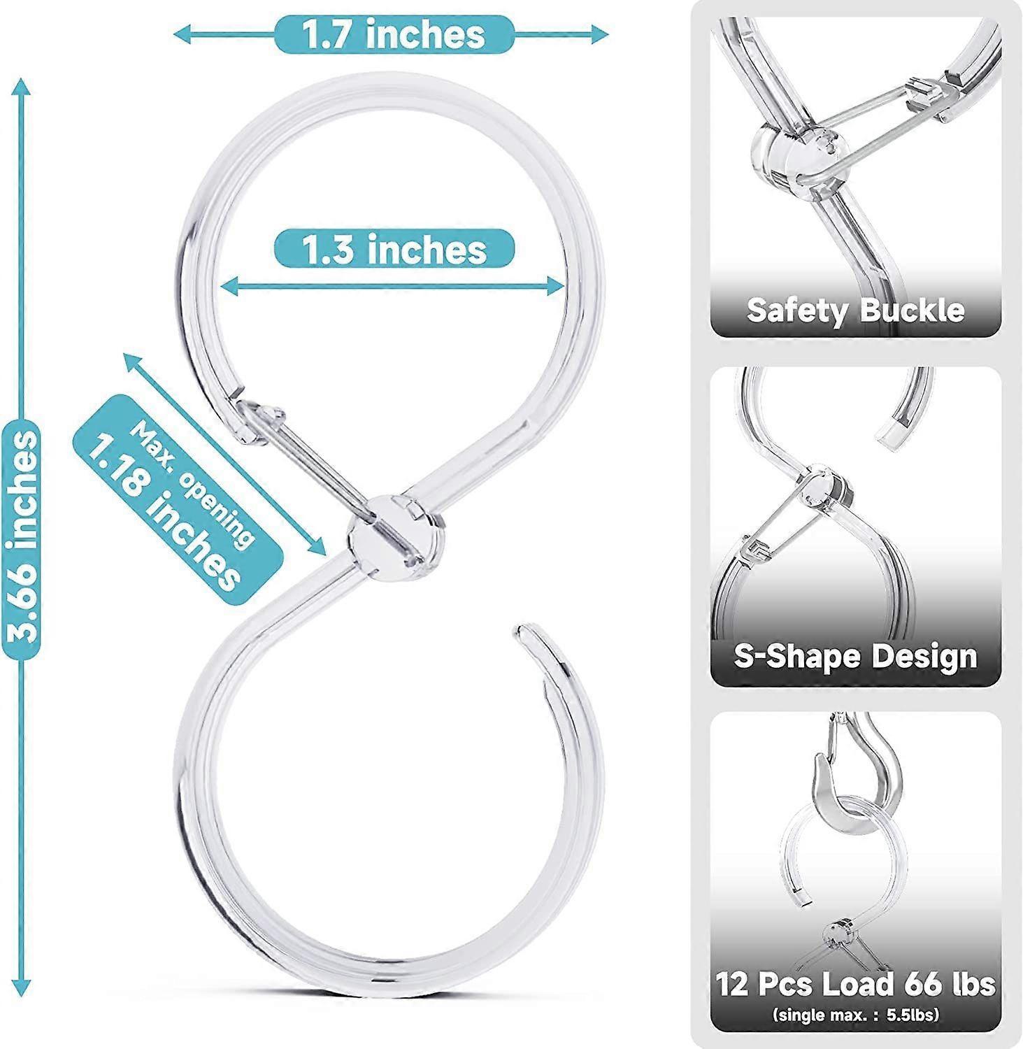 12pcs Plastic Shower Curtain Hooks Rings Rust-Proof S Hooks for Curtains & Clothes - Image 3