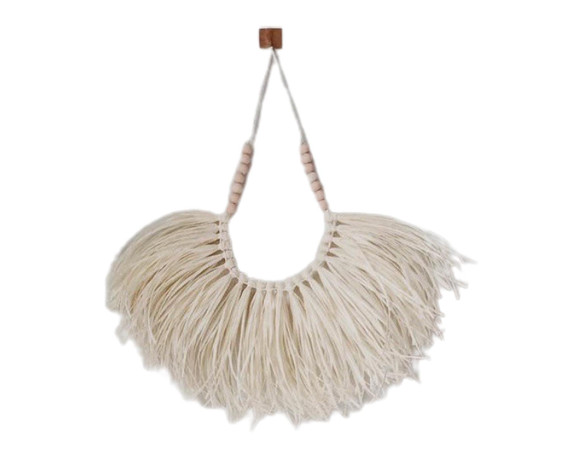 Vintage Handwoven Wall Hanging Wood Beads Elegant Straw Hanging Pendants for Office-Beige - Image 2