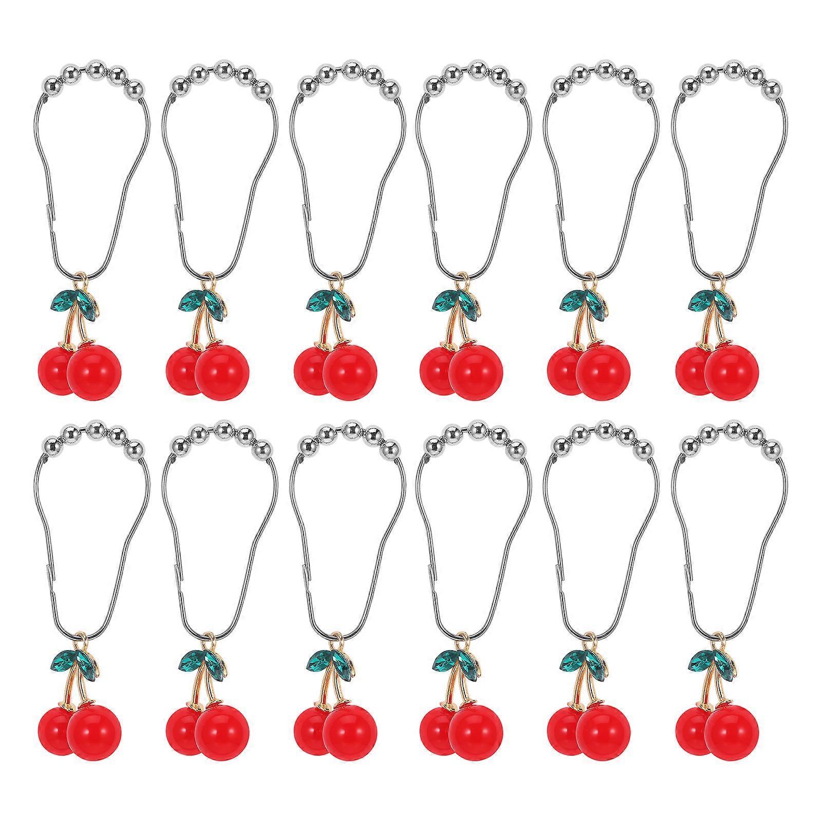 12pcs Cherry Design Shower Curtain Hooks Rings Decorative Curtain Hanger Hooks - Image 1