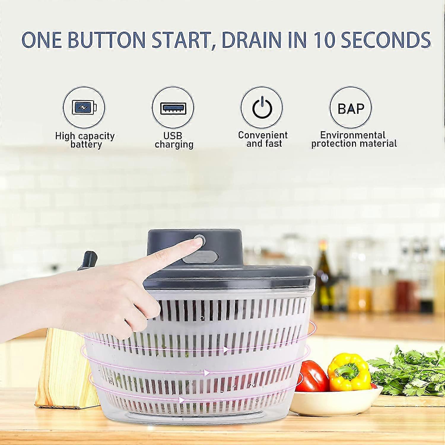 Automatic Electric Salad Spinner, Rechargeable Quick Lettuce Dryer - Image 3