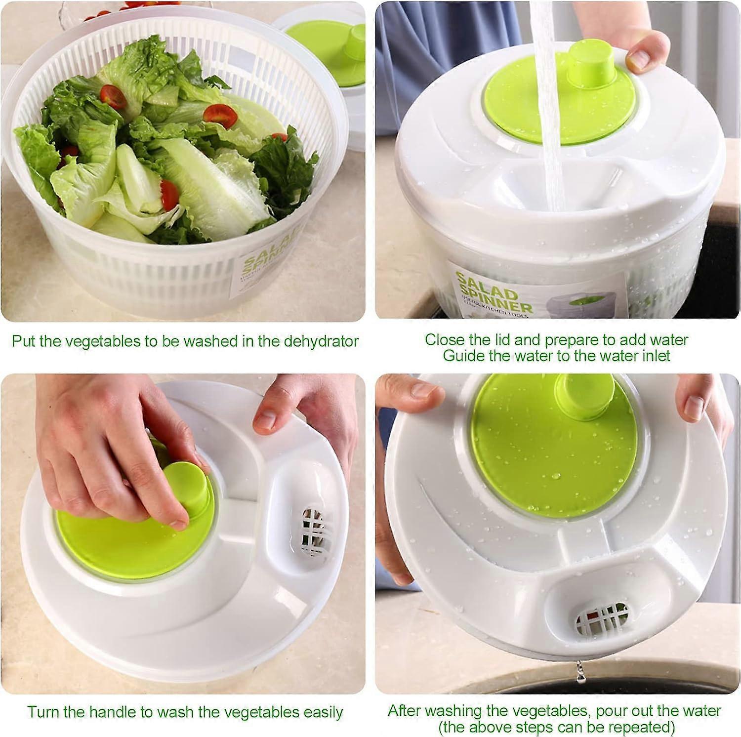 3L Salad Spinner with Crank Handle, Bowl and Strainer for Vegetables - Image 5