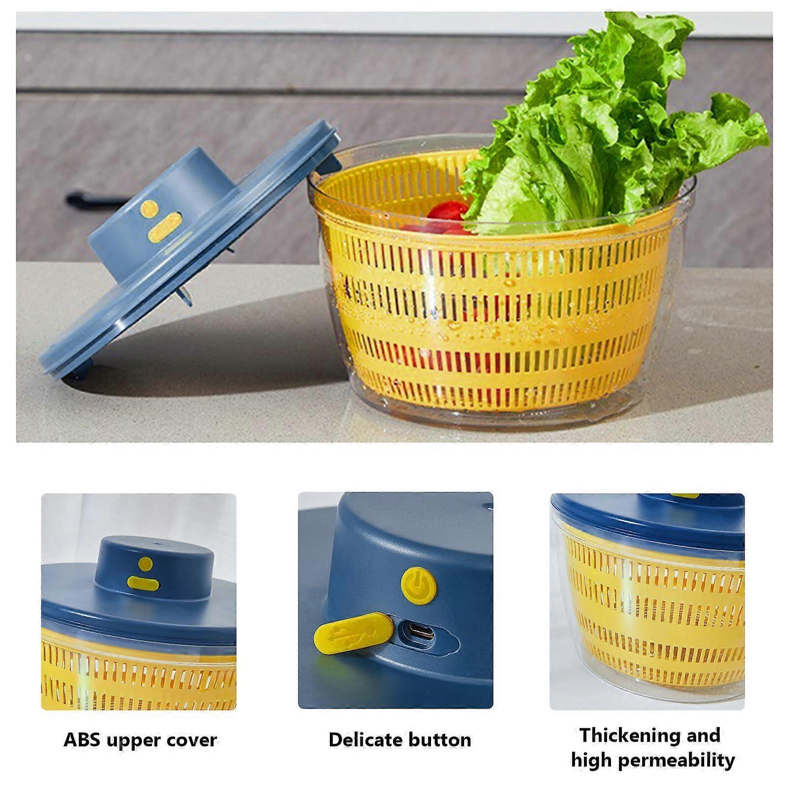 Large Electric Salad Spinner, Yellow Multi-Use Lettuce Dryer Easy Clean - Image 3
