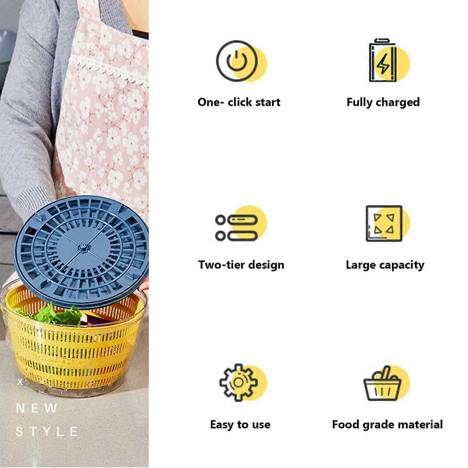 Large Electric Salad Spinner, Yellow Multi-Use Lettuce Dryer Easy Clean - Image 4