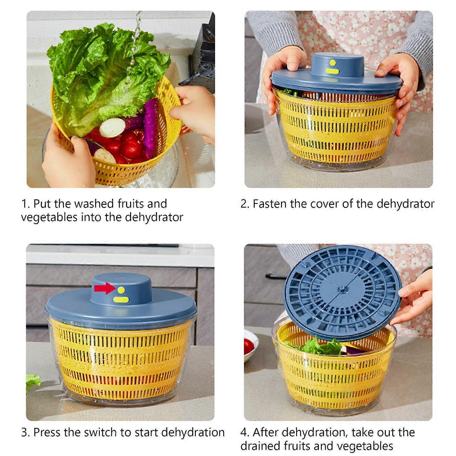 Large Electric Salad Spinner, Yellow Multi-Use Lettuce Dryer Easy Clean - Image 5