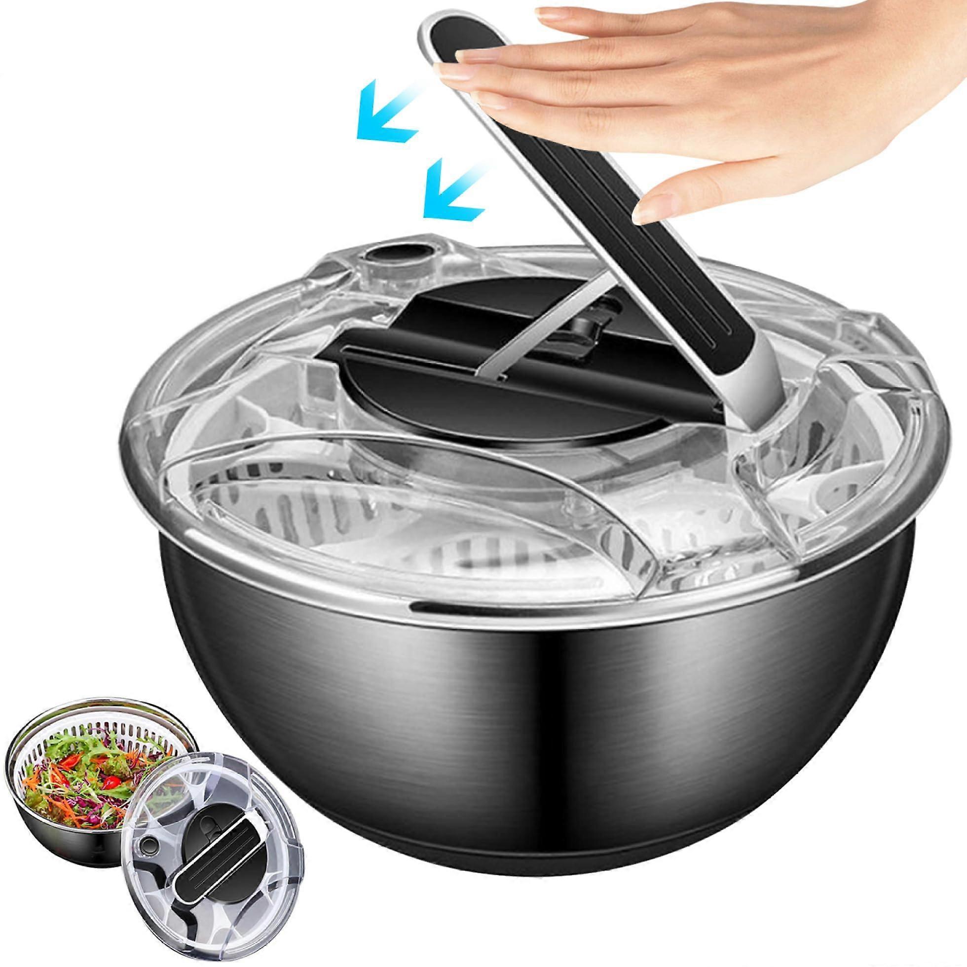 3.5L Stainless Steel Salad Spinner, Double-Layer Press Fruit Vegetable Dryer - Image 2