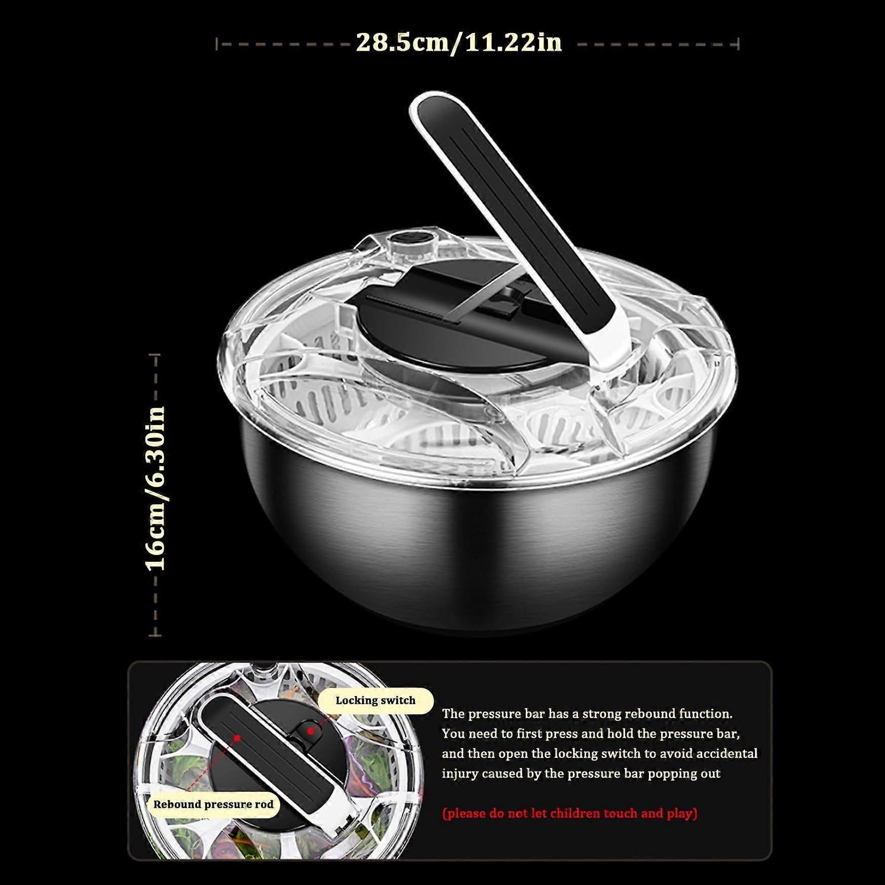 3.5L Stainless Steel Salad Spinner, Double-Layer Press Fruit Vegetable Dryer - Image 3