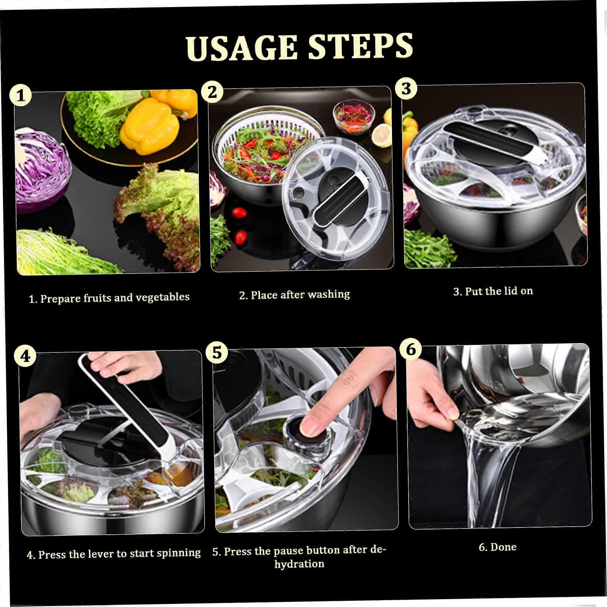 3.5L Stainless Steel Salad Spinner, Double-Layer Press Fruit Vegetable Dryer - Image 4