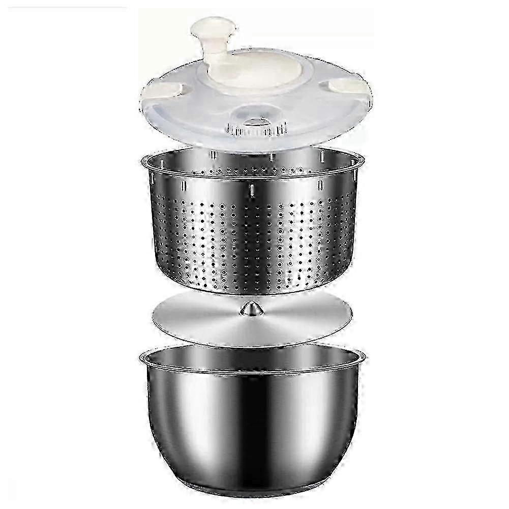 6L Stainless Steel Salad Spinner with PP Lid, Fruit & Veg Washer - Image 1