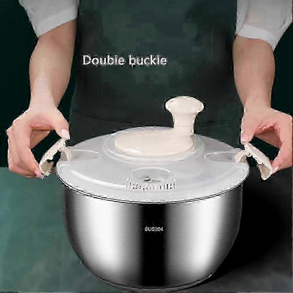 6L Stainless Steel Salad Spinner with PP Lid, Fruit & Veg Washer - Image 2