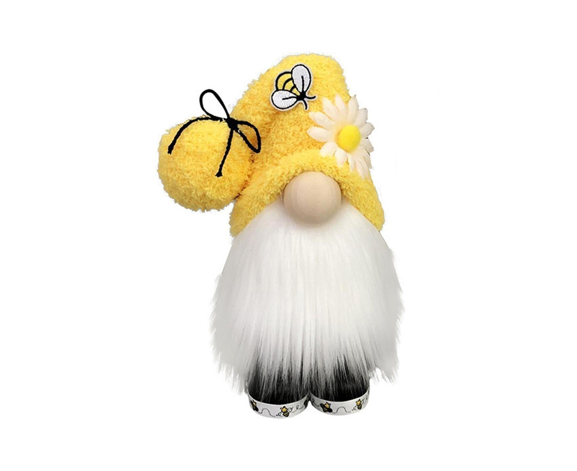 Doll Ornament Adorable Fine Workmanship Plush Bumble Bee Gnome Decoration for Home Desktop-Yellow - Image 1