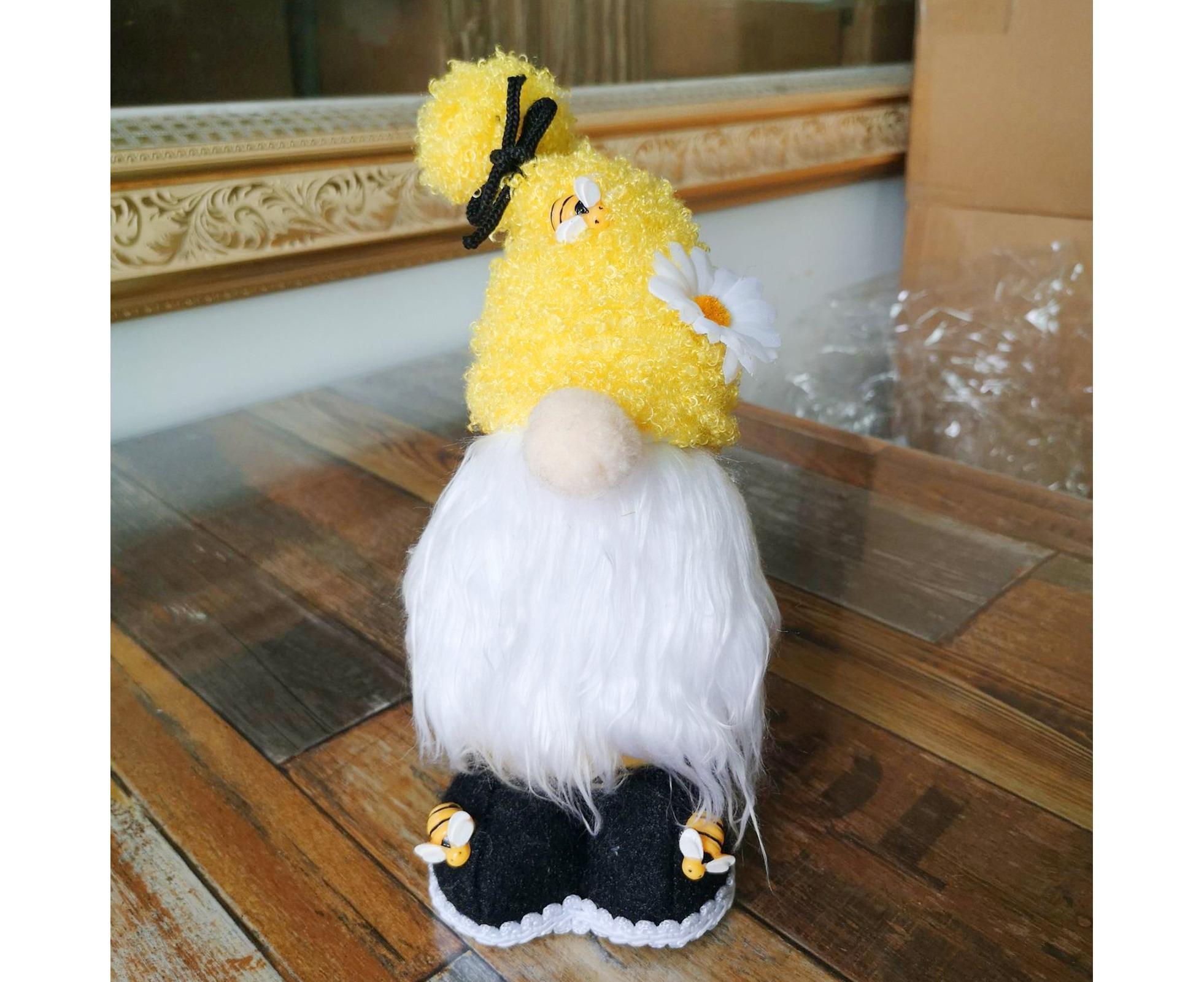 Doll Ornament Adorable Fine Workmanship Plush Bumble Bee Gnome Decoration for Home Desktop-Yellow - Image 6