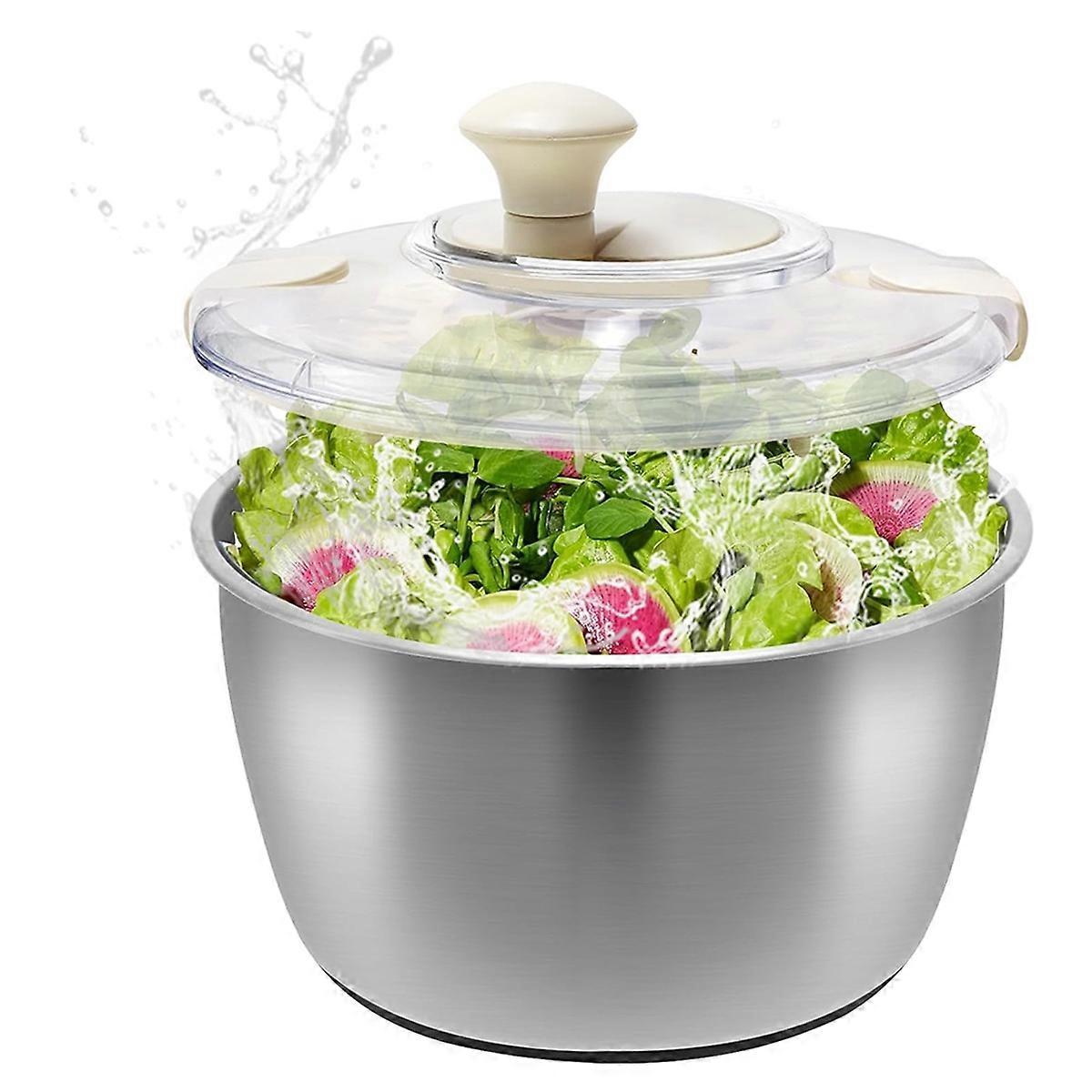Stainless Steel Salad Spinner with Lid & Drain Basin Frame - Image 1