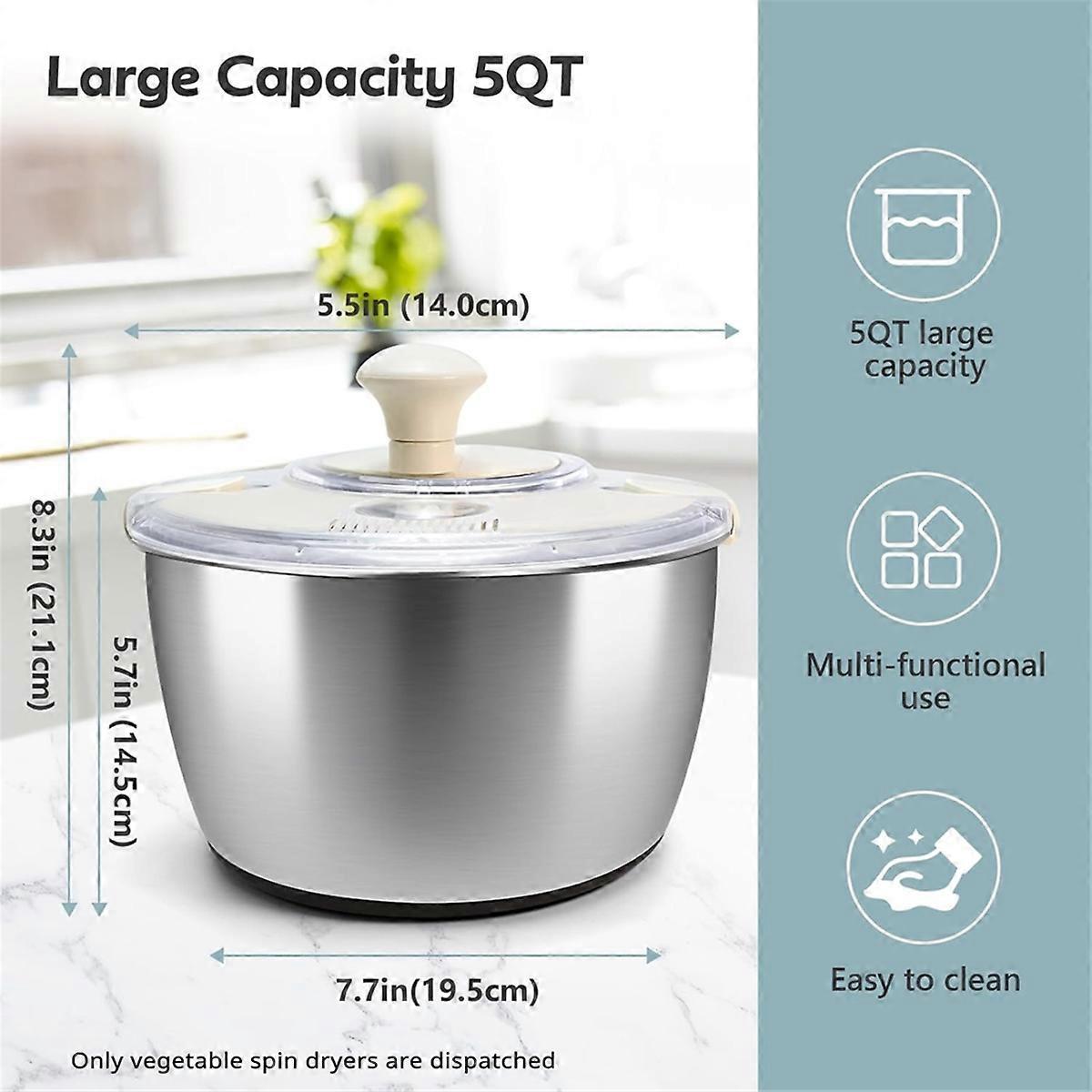 Stainless Steel Salad Spinner with Lid & Drain Basin Frame - Image 2