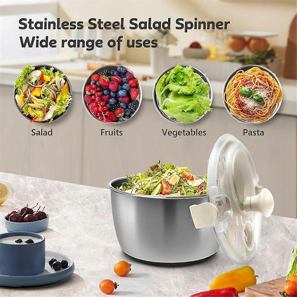 Stainless Steel Salad Spinner with Lid & Drain Basin Frame - Image 4