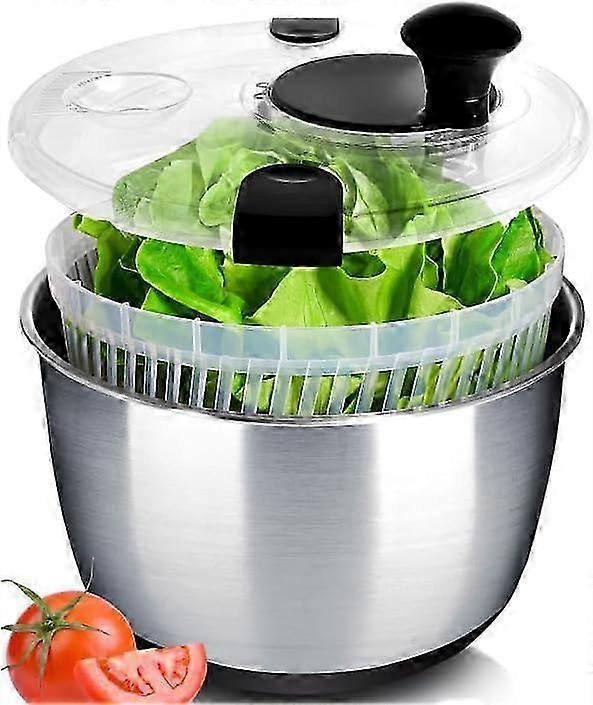 Large Stainless Steel Salad Spinner Easy Compact Kitchen Tool - Image 1