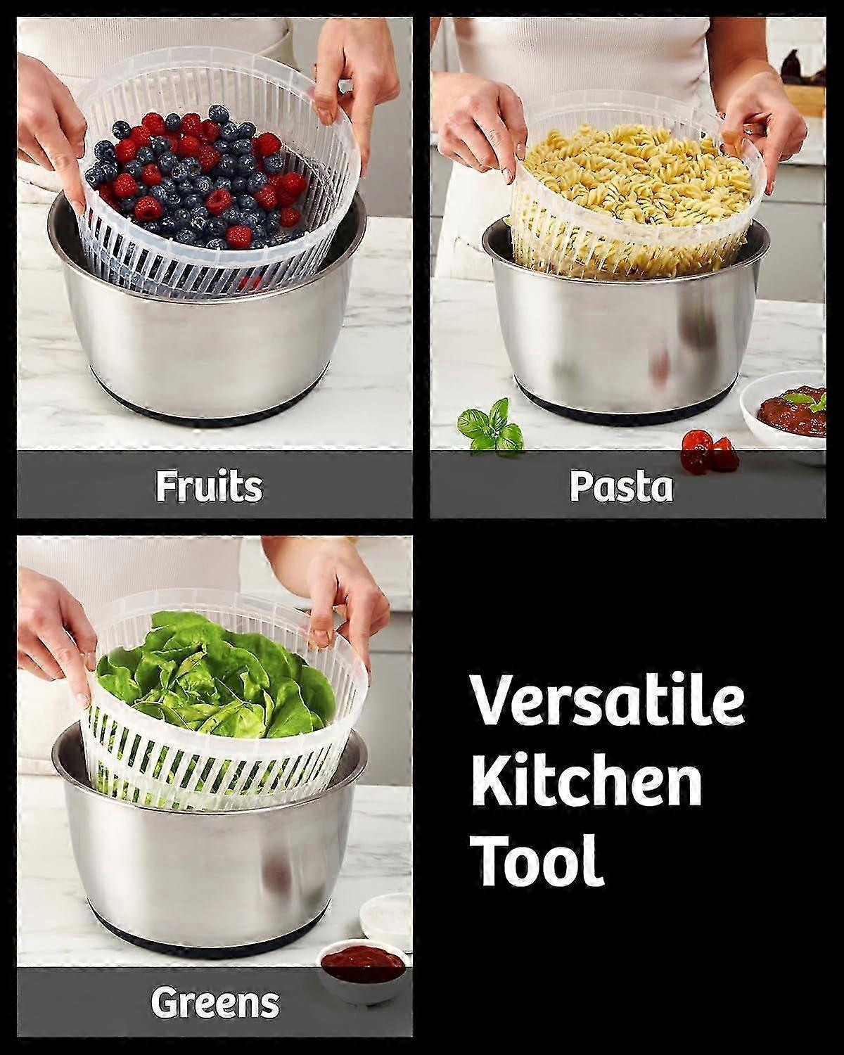 Large Stainless Steel Salad Spinner Easy Compact Kitchen Tool - Image 4