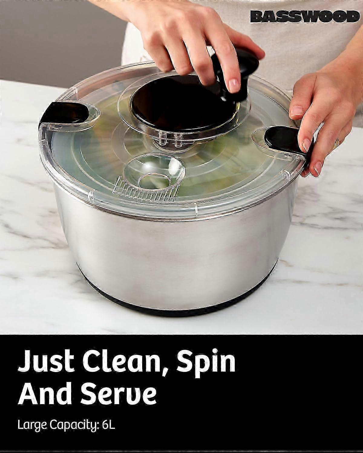 Large Stainless Steel Salad Spinner Easy Compact Kitchen Tool - Image 5