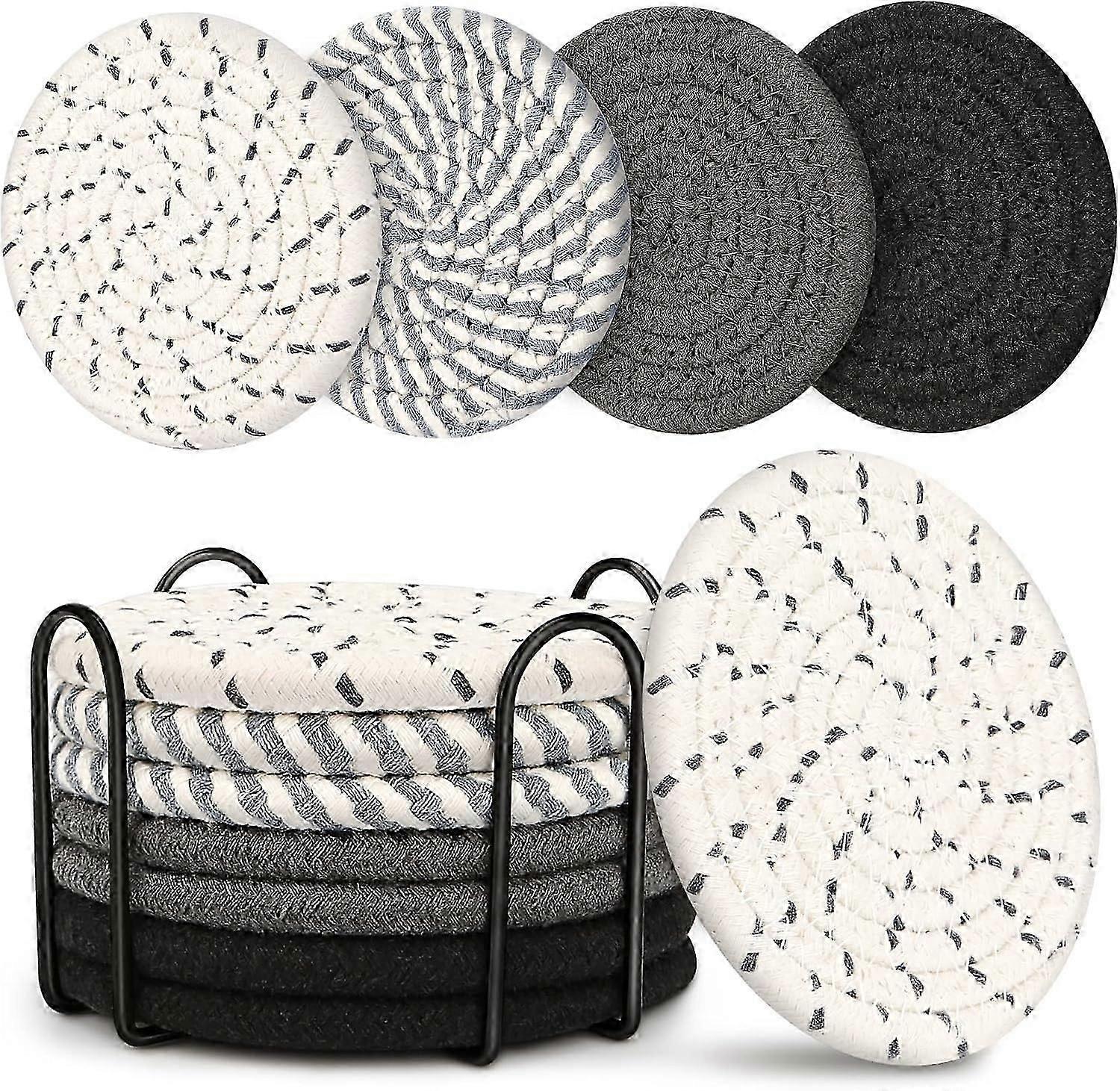 8pcs Absorbent Boho Drink Coasters for Coffee Table Gray - Image 1